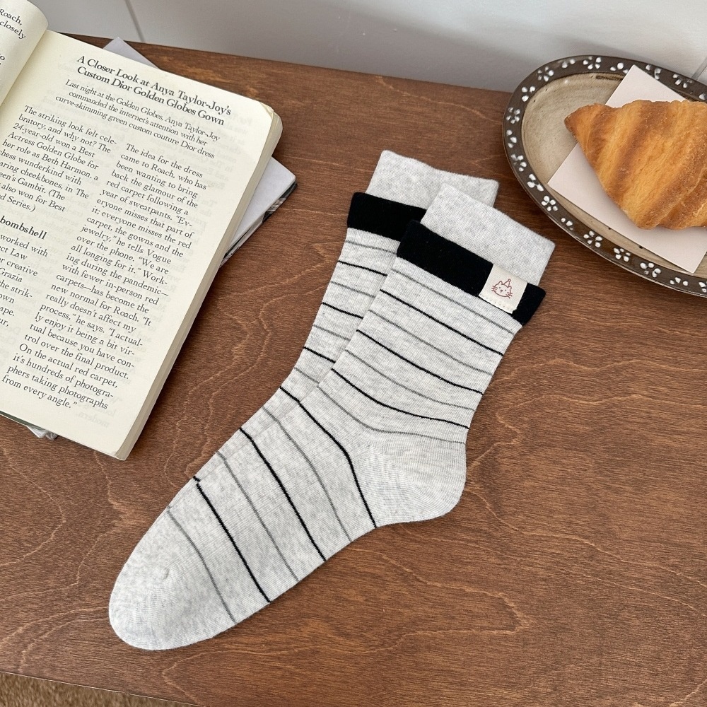 Striped Crew Socks with Contrast Cuff Detail