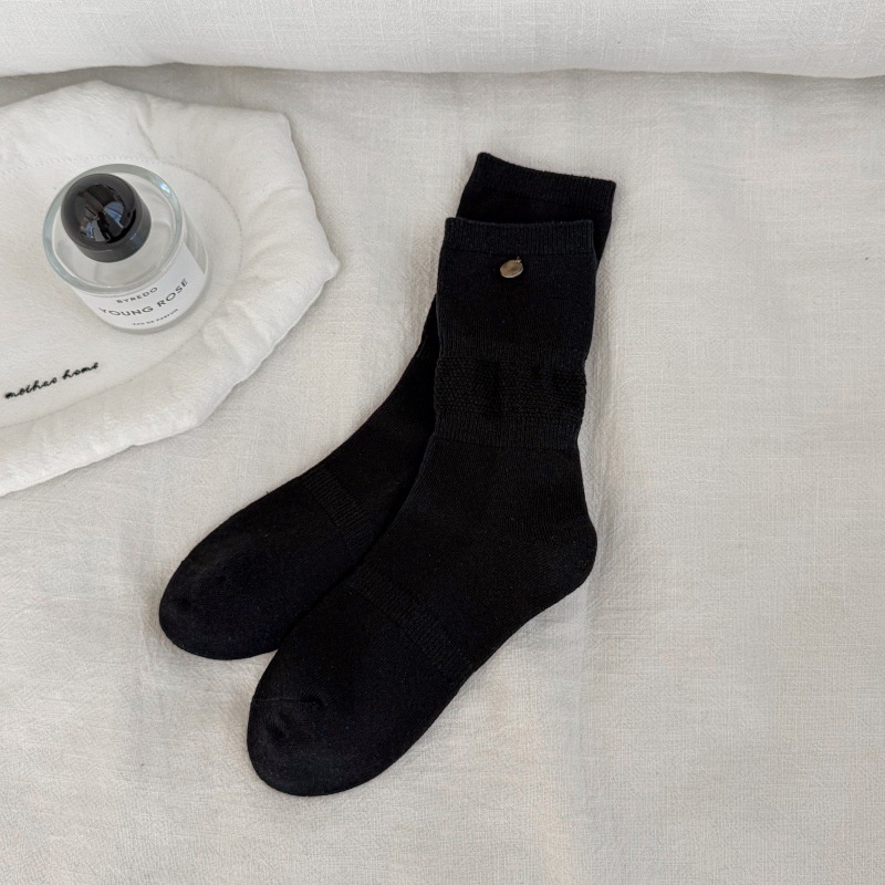 Ribbed Slouch Crew Socks with Button Accent
