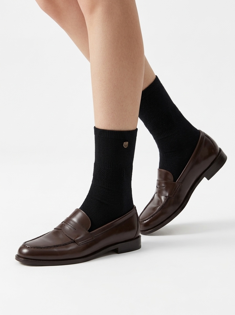 Ribbed Slouch Crew Socks with Button Accent