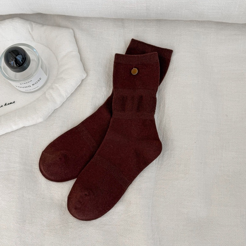 Ribbed Slouch Crew Socks with Button Accent