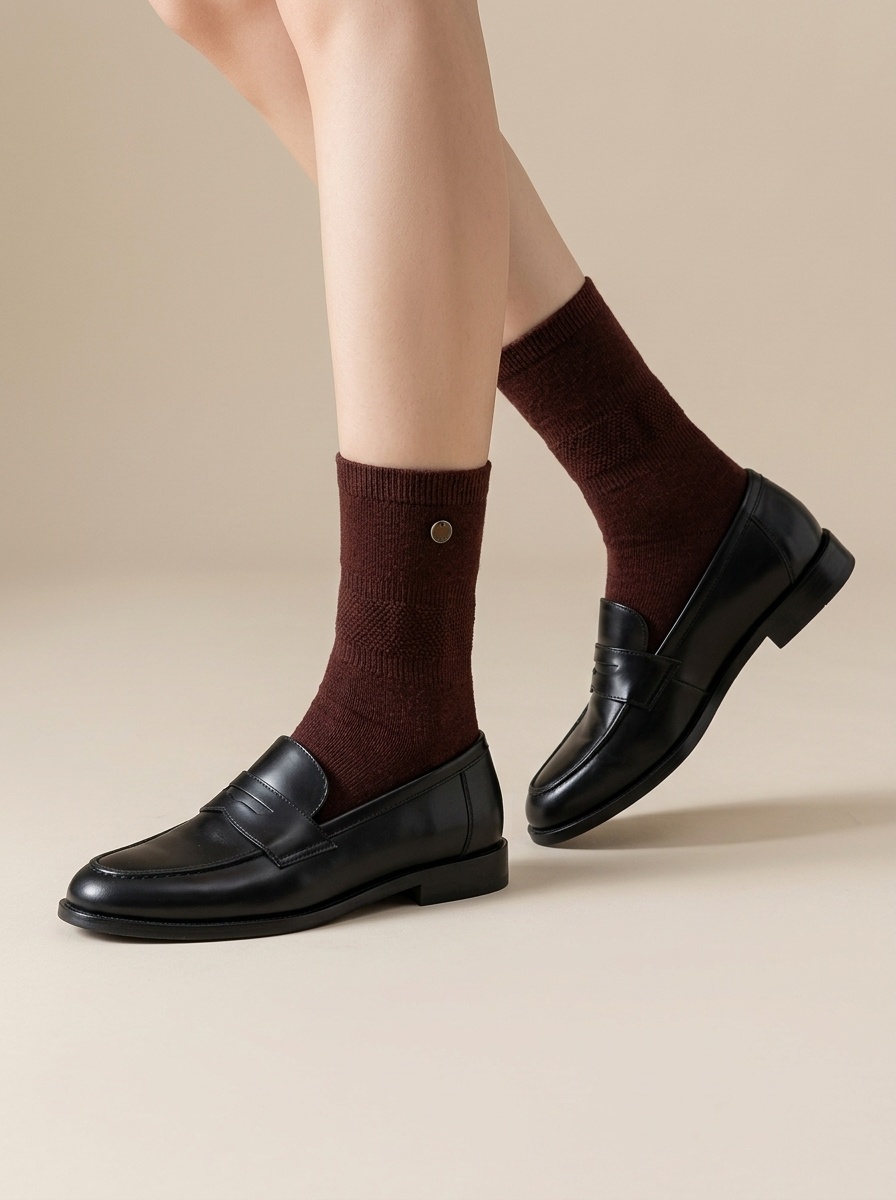Ribbed Slouch Crew Socks with Button Accent