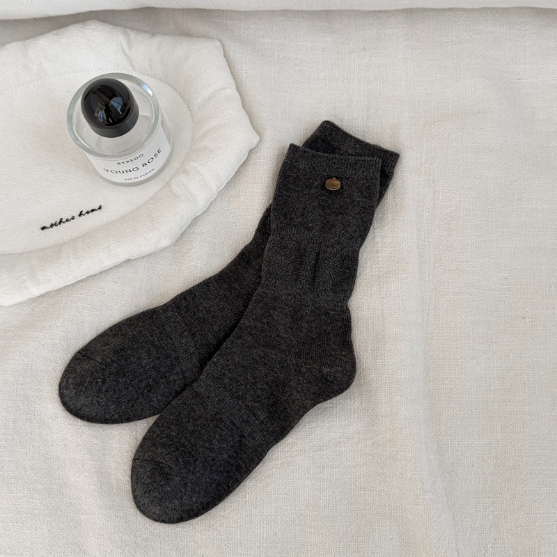 Ribbed Slouch Crew Socks with Button Accent