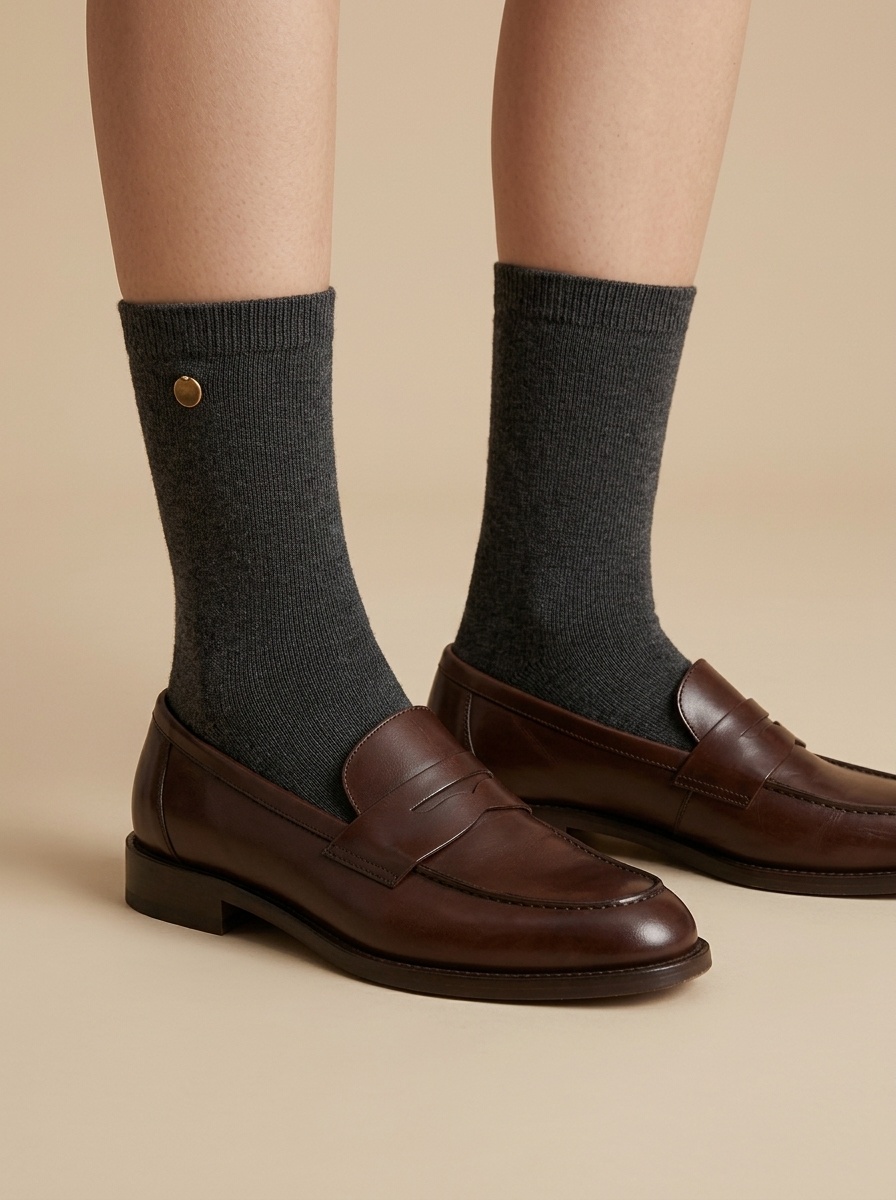Ribbed Slouch Crew Socks with Button Accent