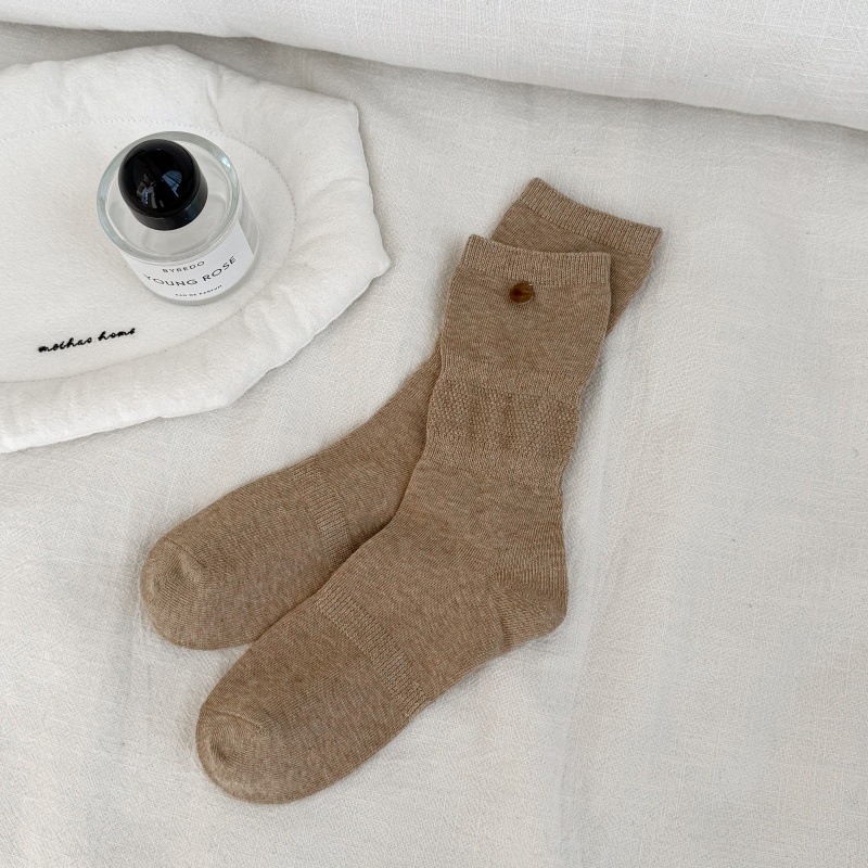 Ribbed Slouch Crew Socks with Button Accent
