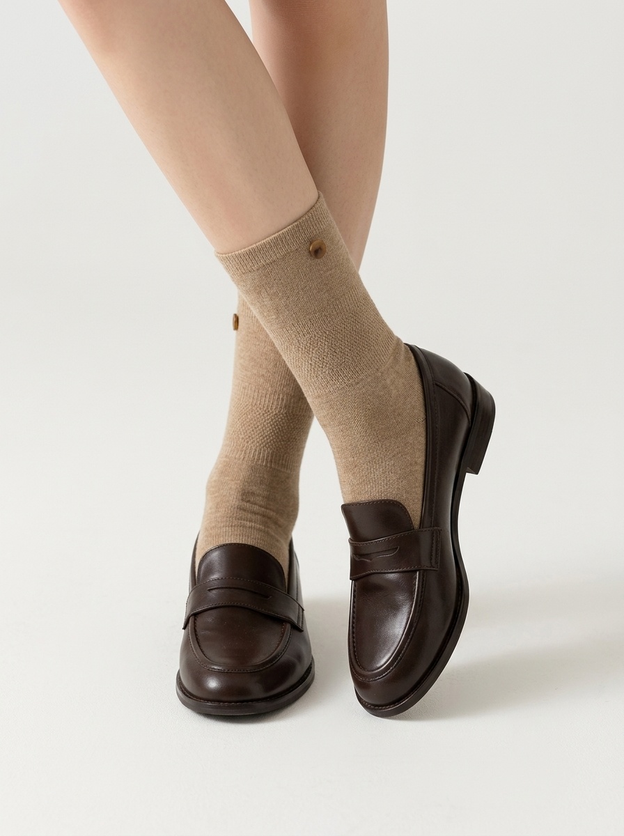 Ribbed Slouch Crew Socks with Button Accent