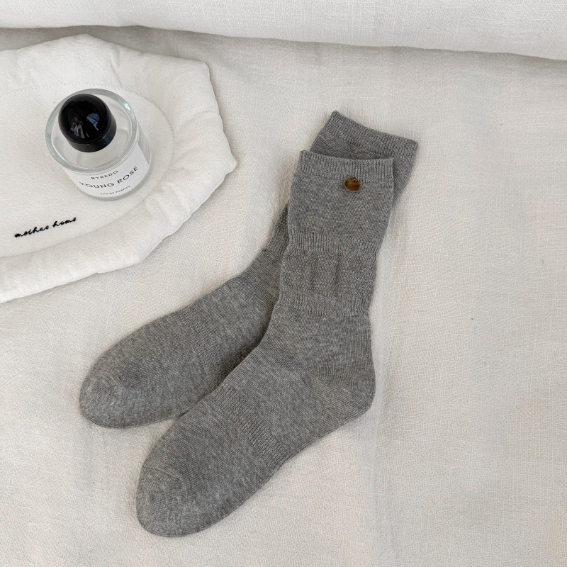 Ribbed Slouch Crew Socks with Button Accent
