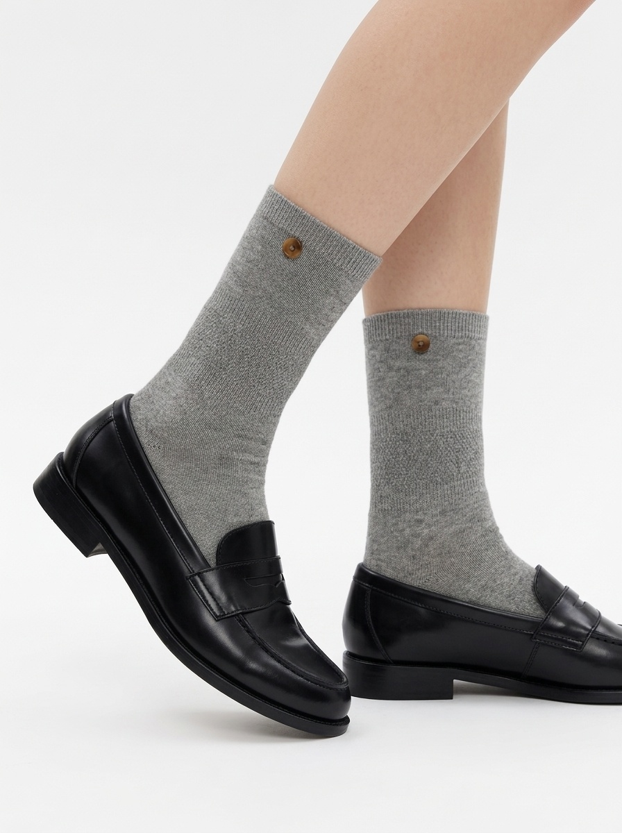 Ribbed Slouch Crew Socks with Button Accent