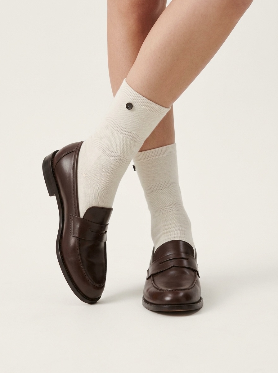 Ribbed Slouch Crew Socks with Button Accent