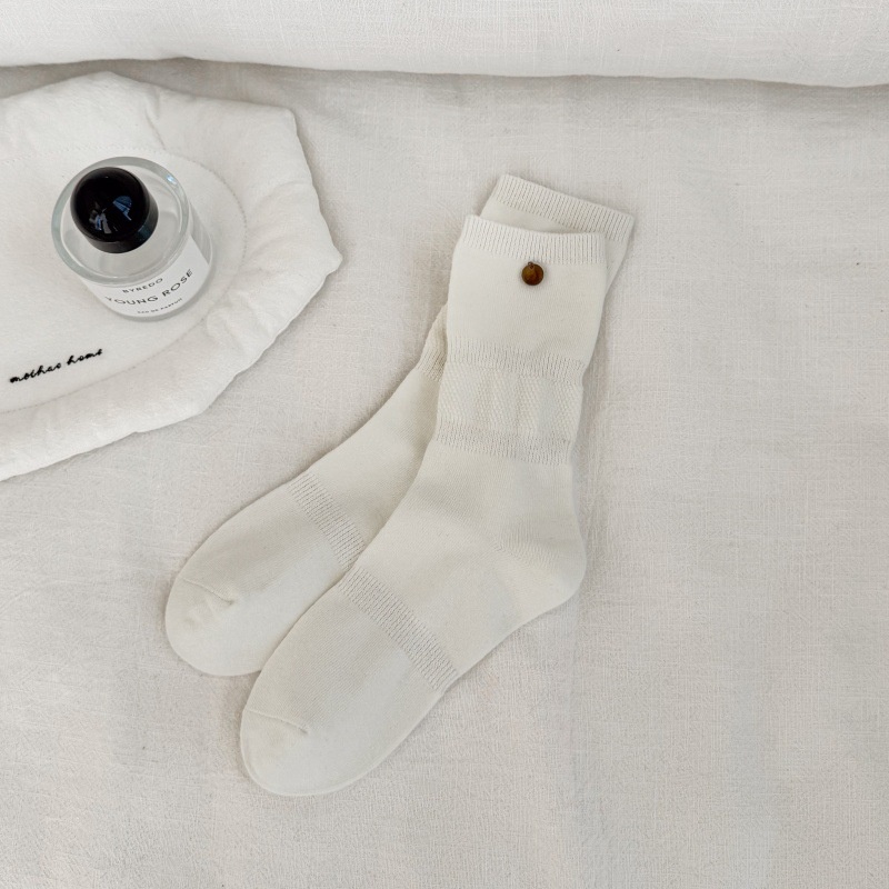 Ribbed Slouch Crew Socks with Button Accent
