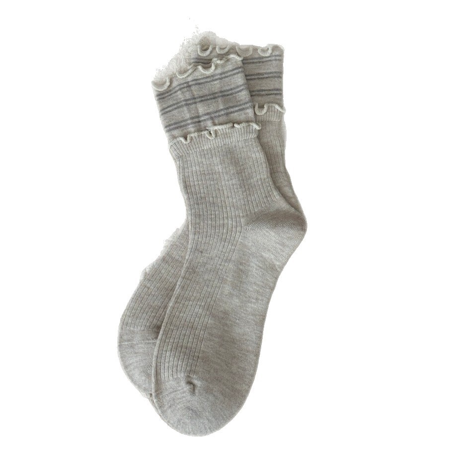 Women's Ruffle Cuff Ribbed Crew Socks with Stripes