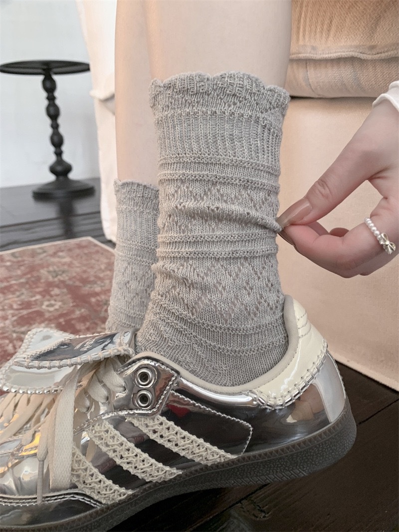 Women's Lace Knit Crew Socks with Scalloped Edge