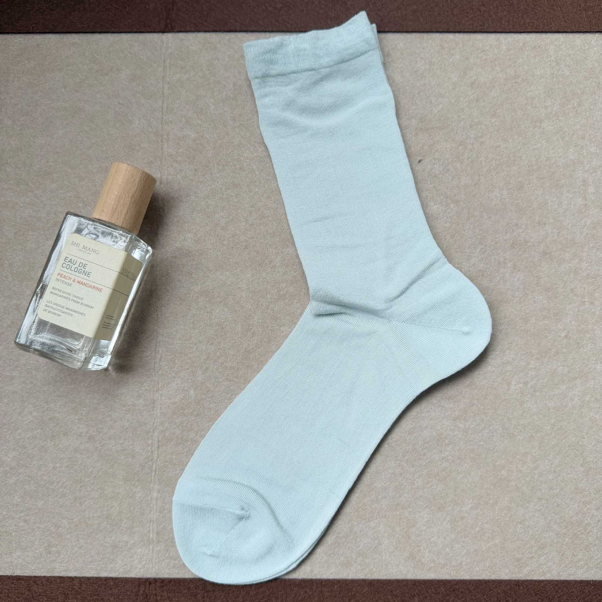 Women Thin Ribbed Crew Socks Solid Knit Mid Calf