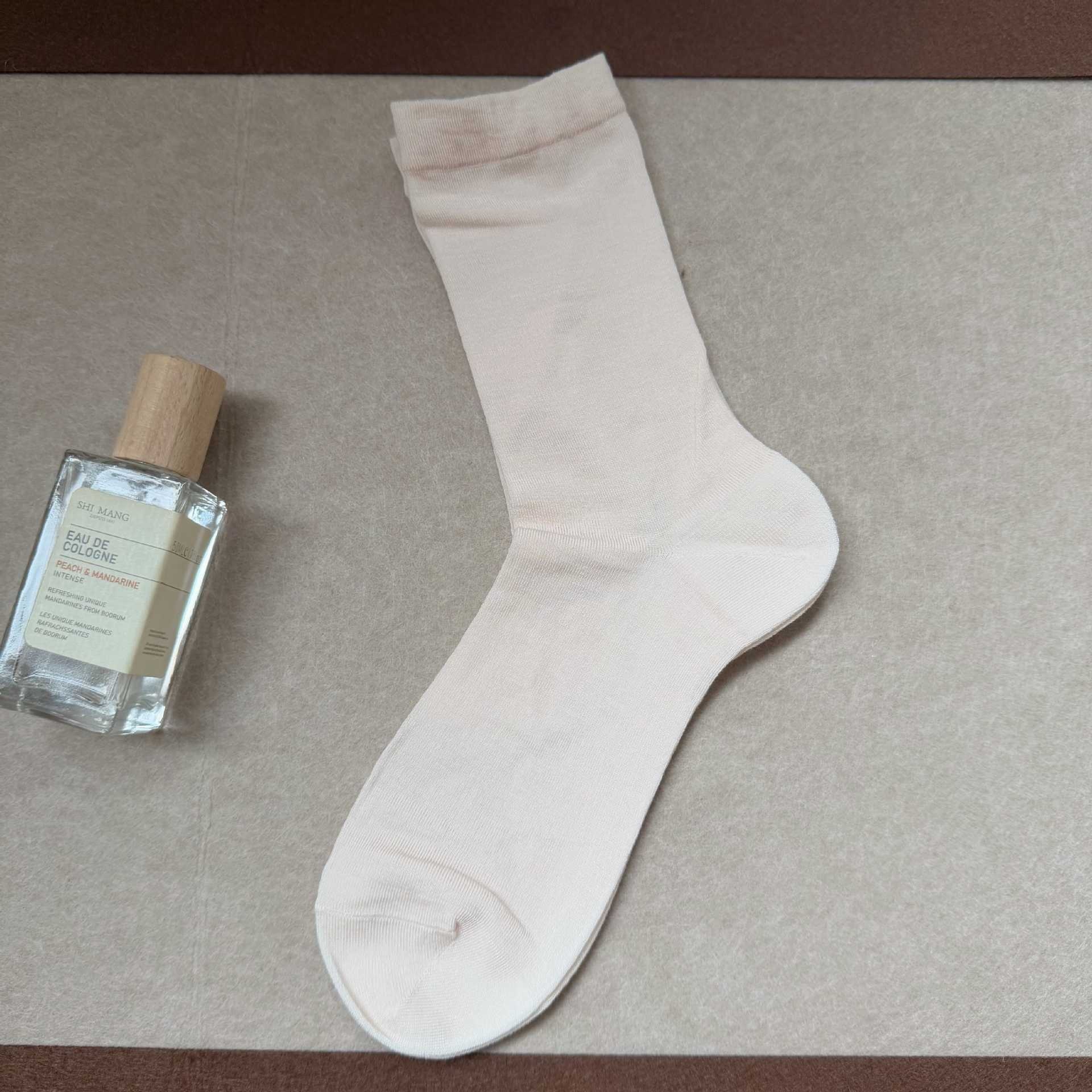 Women Thin Ribbed Crew Socks Solid Knit Mid Calf