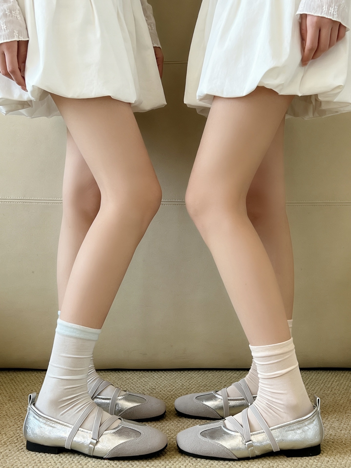 Women Thin Ribbed Crew Socks Solid Knit Mid Calf