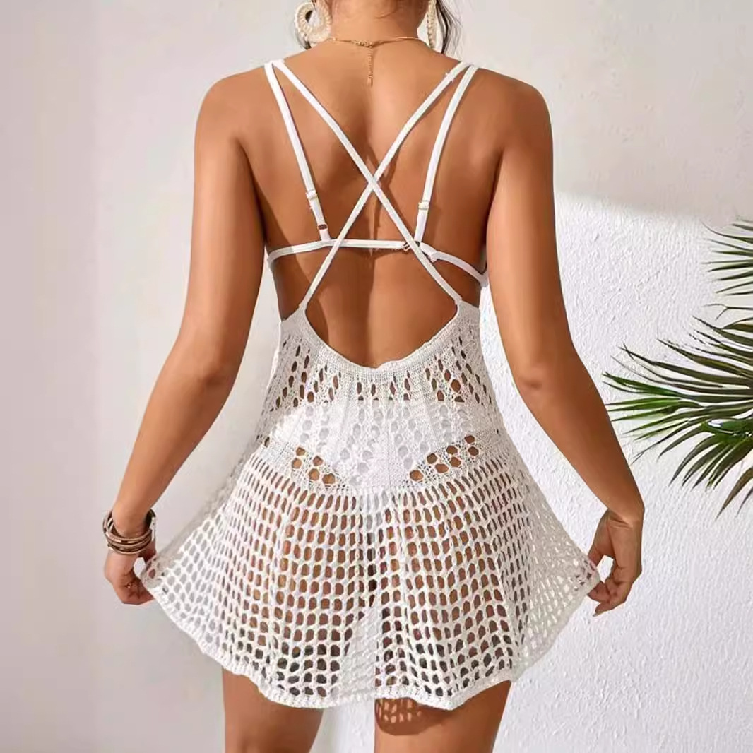 V-Neck Crochet Cover-Up Dress Beach Summer