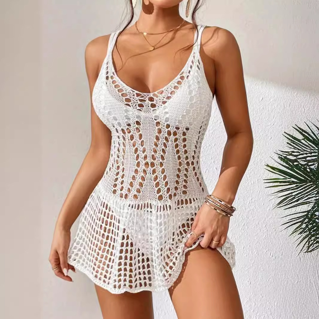 V-Neck Crochet Cover-Up Dress Beach Summer