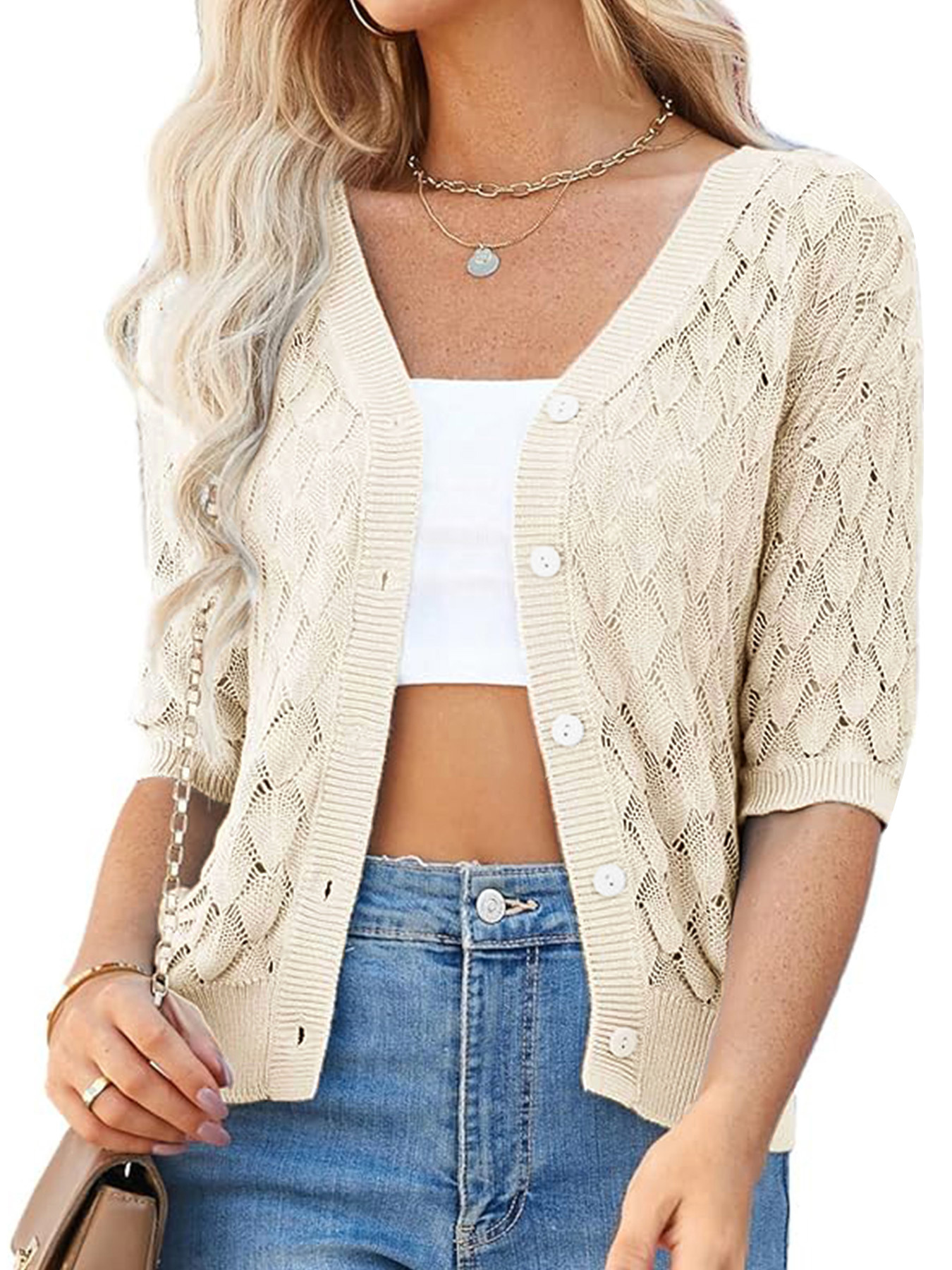 Linen Cropped Cardigan - V Neck Summer Cover-Up