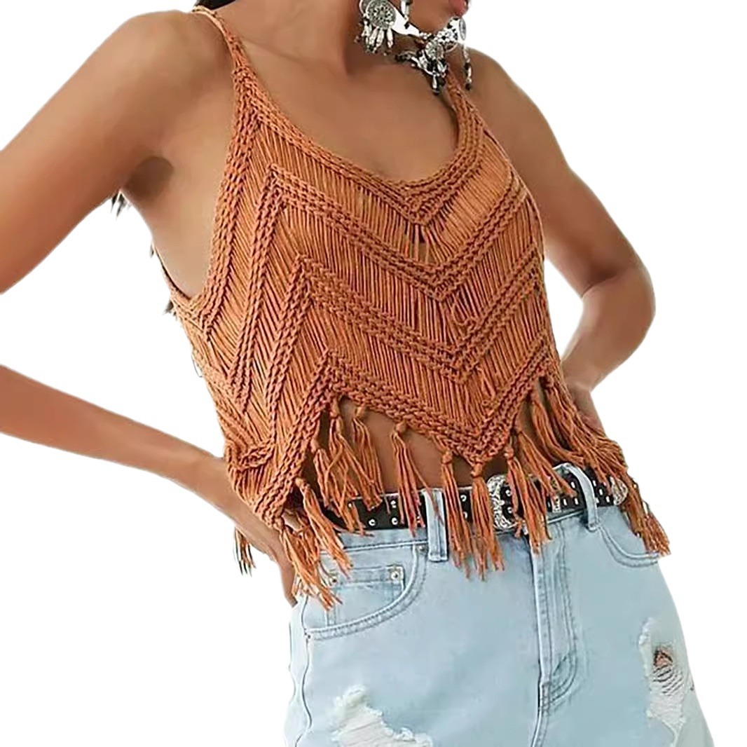 Women's Knit Tassel Cover-Up Hollow Out Summer Beach Top SSU-00039