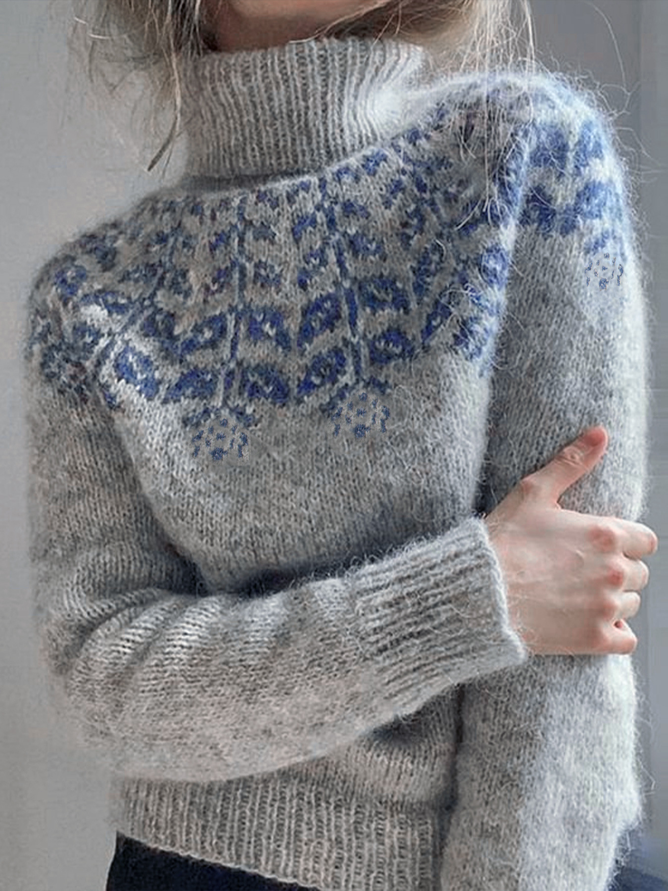 Knit Turtleneck Sweater Women Geometric Ribbed Texture SSU-00079