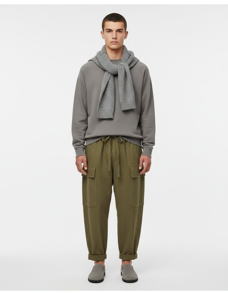 Loose Fit Multi-Pocket Drawstring Trousers for Men's Casual Street Style