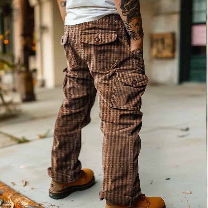 Pantaloni invernali cargo retrò con tasche per uomo, abbigliamento casual