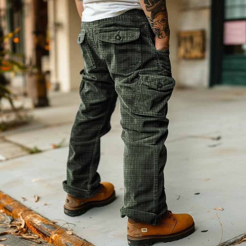 Pantaloni invernali cargo retrò con tasche per uomo, abbigliamento casual