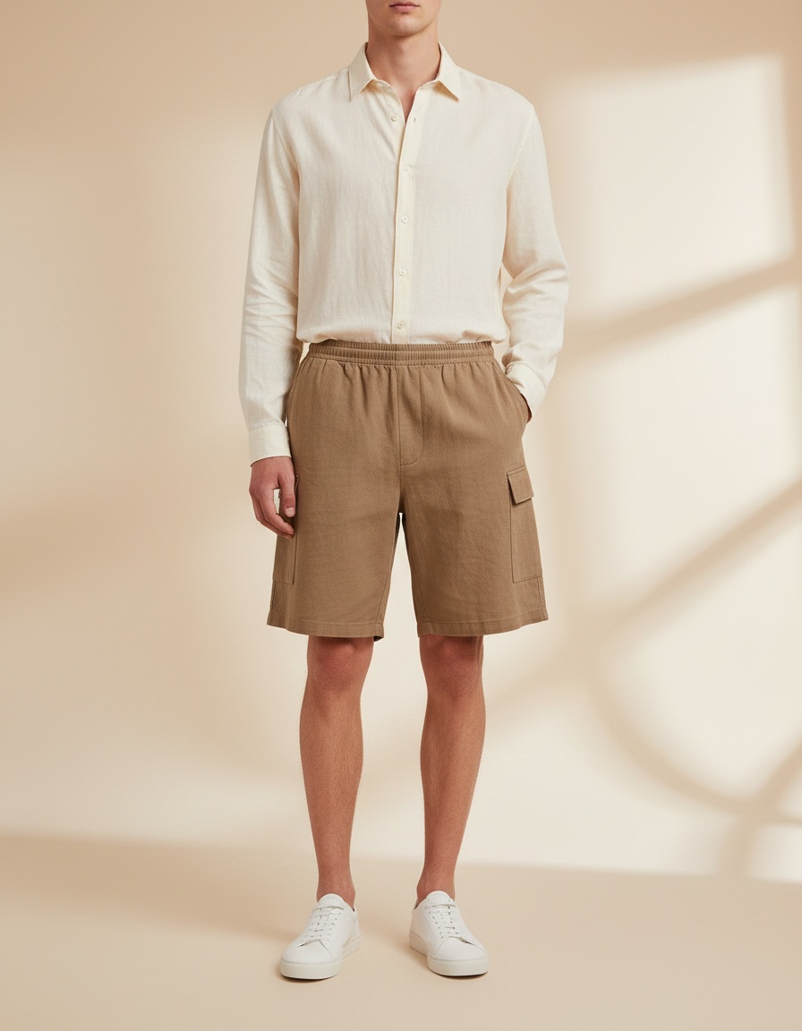 Cotton Blend Multi-Pocket Cargo Shorts with Drawstring for Men's Casual Summer Wear