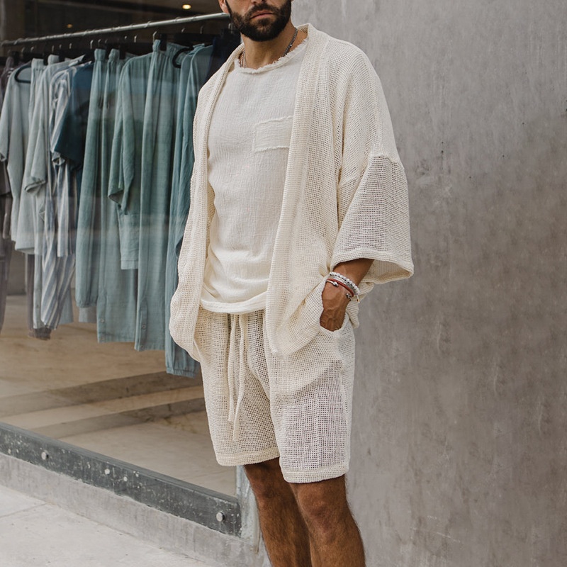 Relaxed Fit Casual SummerJacket and Shorts Two-Piece Set for Men