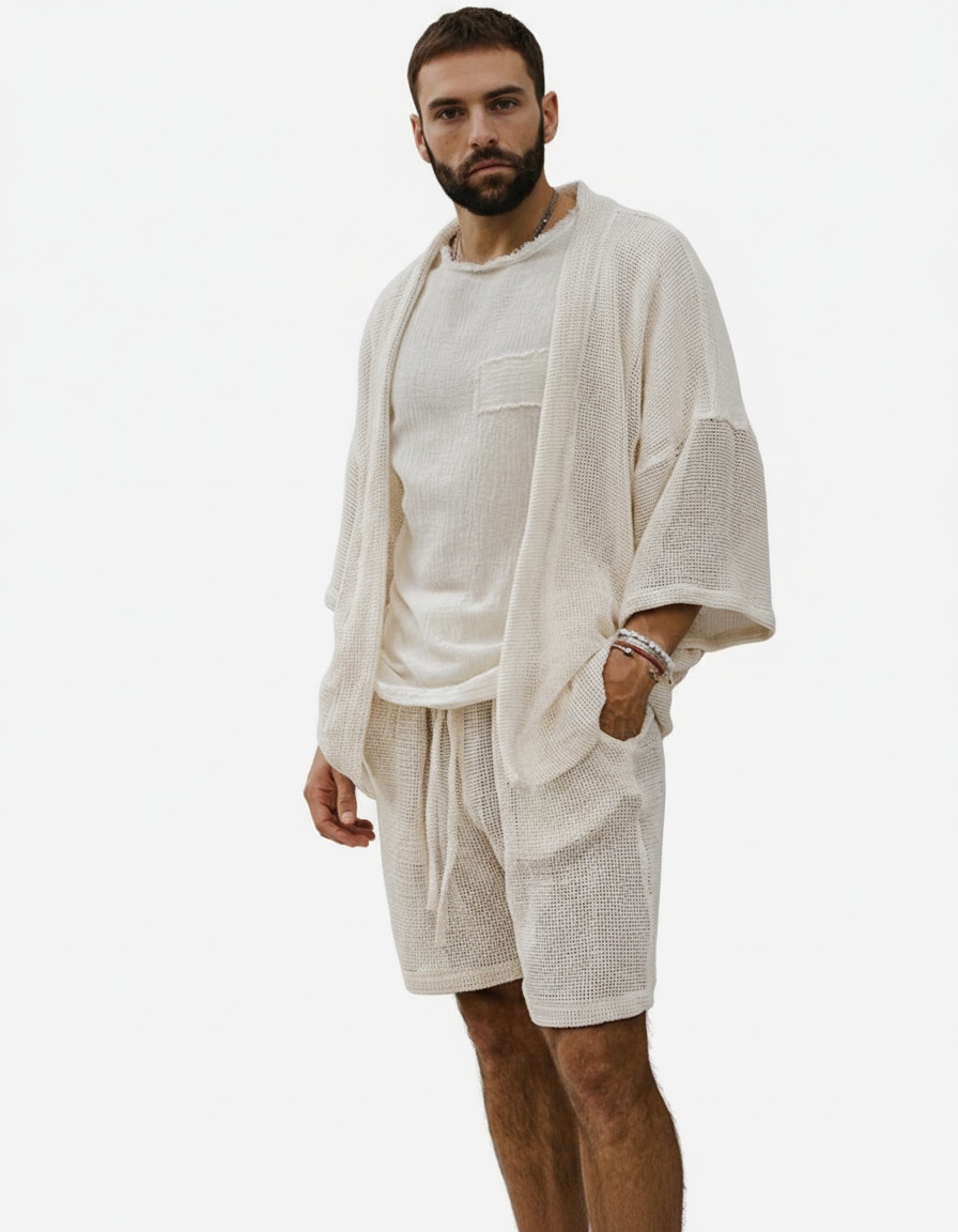 Relaxed Fit Casual SummerJacket and Shorts Two-Piece Set for Men