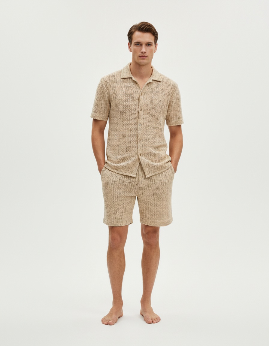 Plaid Collared Two-Piece Set for Men's Breathable Summer Casual Wear