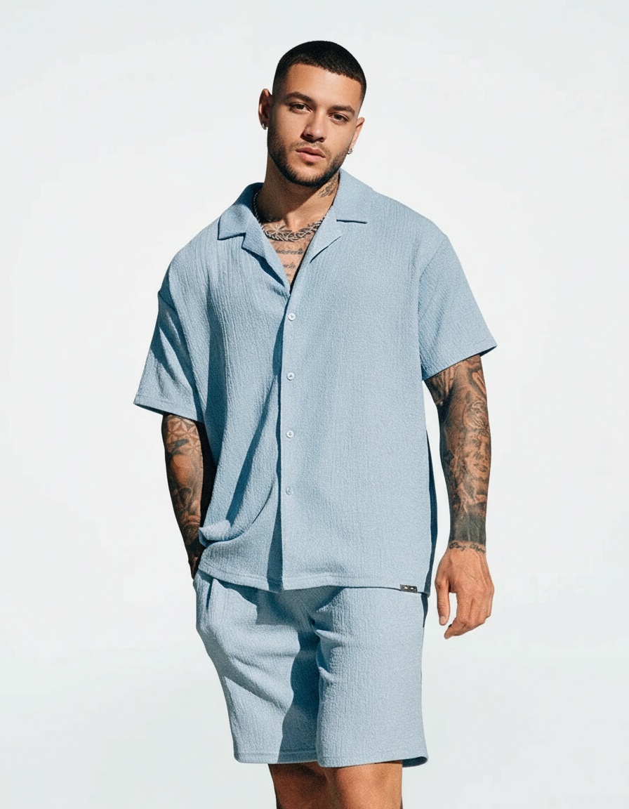 Street Style Printed Short-Sleeve T-Shirt and Shorts Two-Piece Set for Men's Casual Summer Wear