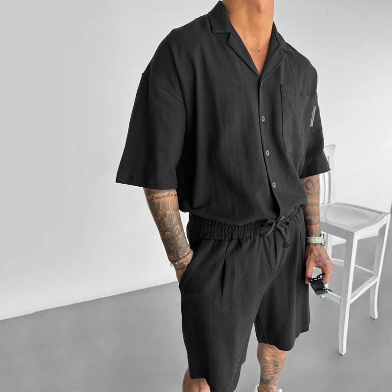 Loose Fit Breathable Short-Sleeve Shirt and Shorts Two-Piece Set for Men's Casual Summer Wear
