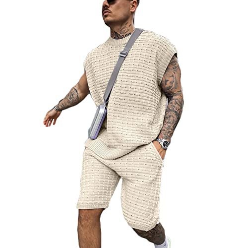 Ensemble deux pièces décontracté pour homme : chemise à manches courtes et short, coupe ample et tendance.
