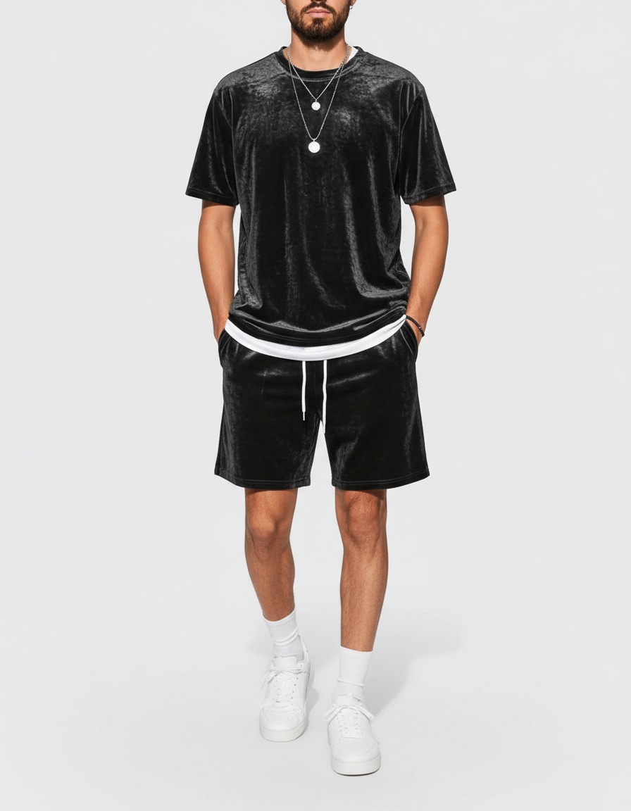 Cotton Blend Short-Sleeve T-Shirt and Shorts Two-Piece Set for Men's Casual Summer Wear