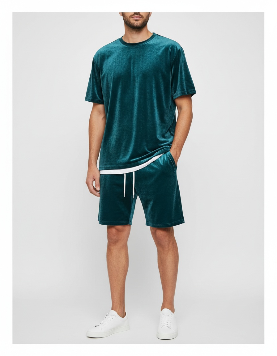 Cotton Blend Short-Sleeve T-Shirt and Shorts Two-Piece Set for Men's Casual Summer Wear