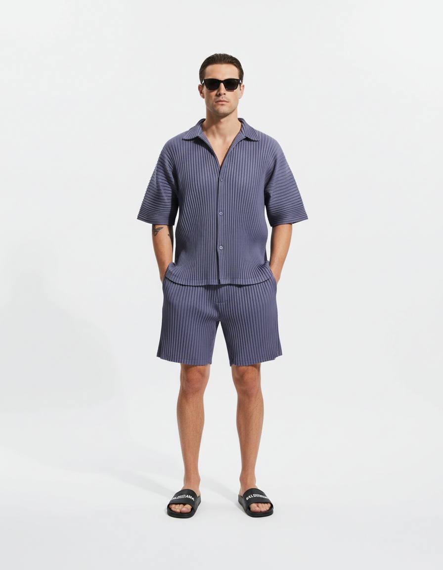 Loose Fit Cotton Blend Short-Sleeve Beach Set for Men's Casual Summer Wear