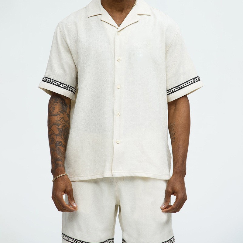 Cuban Style Breathable Two-Piece Short Set for Men's Casual Summer Wear