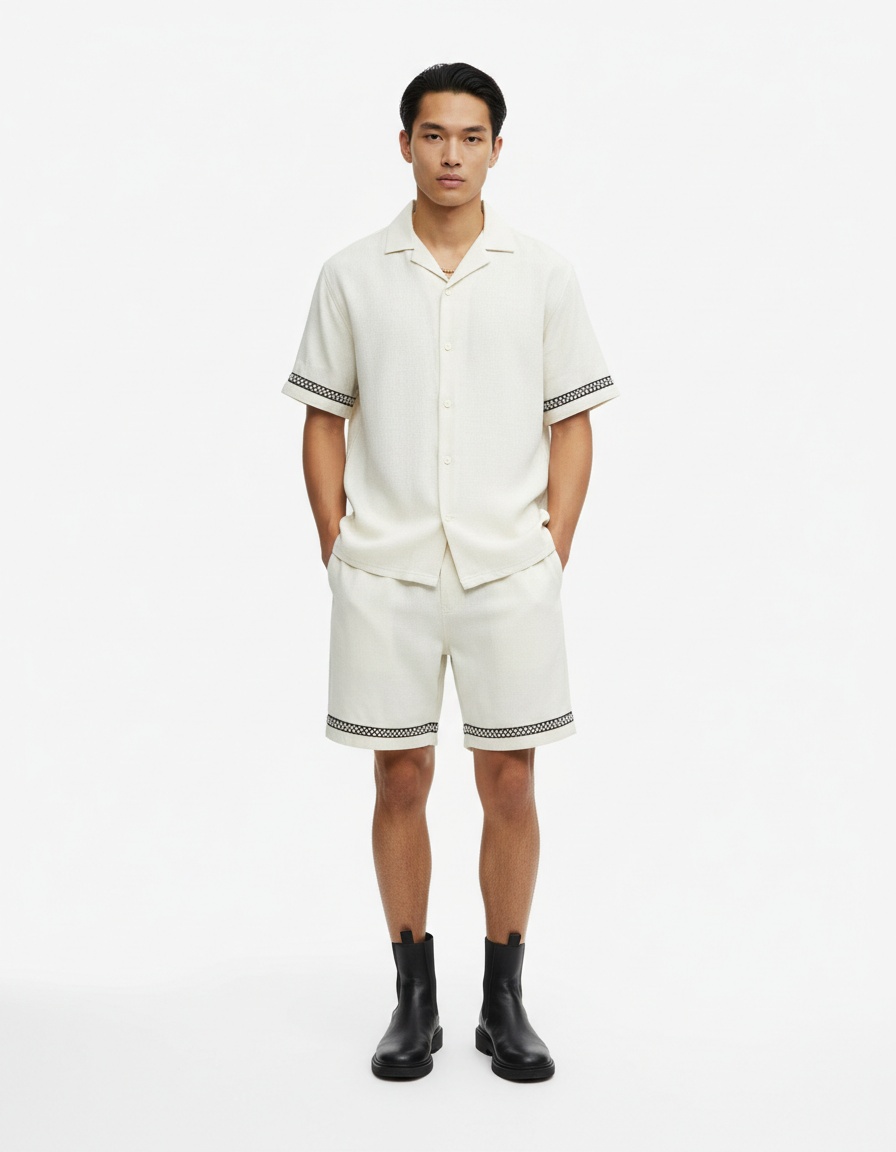 Cuban Style Breathable Two-Piece Short Set for Men's Casual Summer Wear