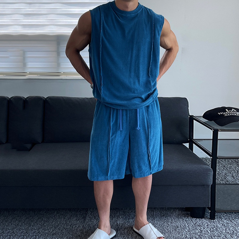 Sleeveless Crew Neck Breathable Vest and Shorts Set for Men's Casual Summer Wear