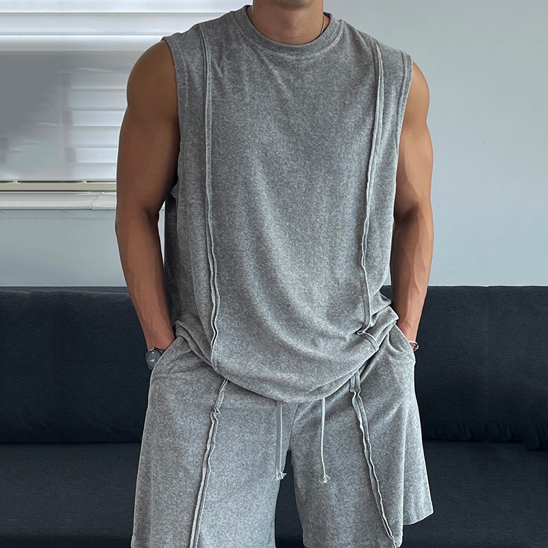 Sleeveless Crew Neck Breathable Vest and Shorts Set for Men's Casual Summer Wear