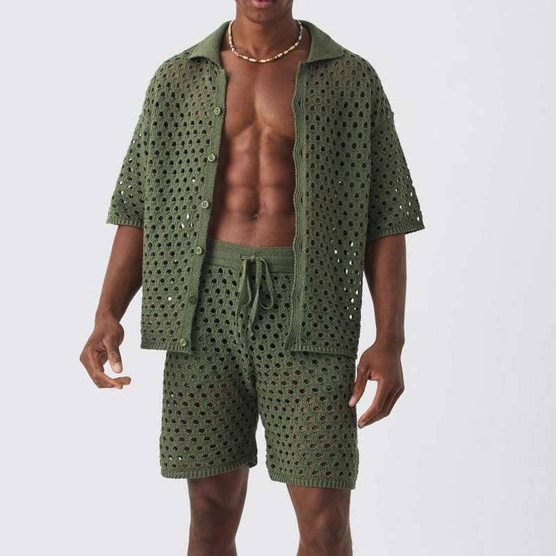 Knitted Spring and Summer Casual Sports Suit with Short-Sleeve Shirt and Shorts for Men