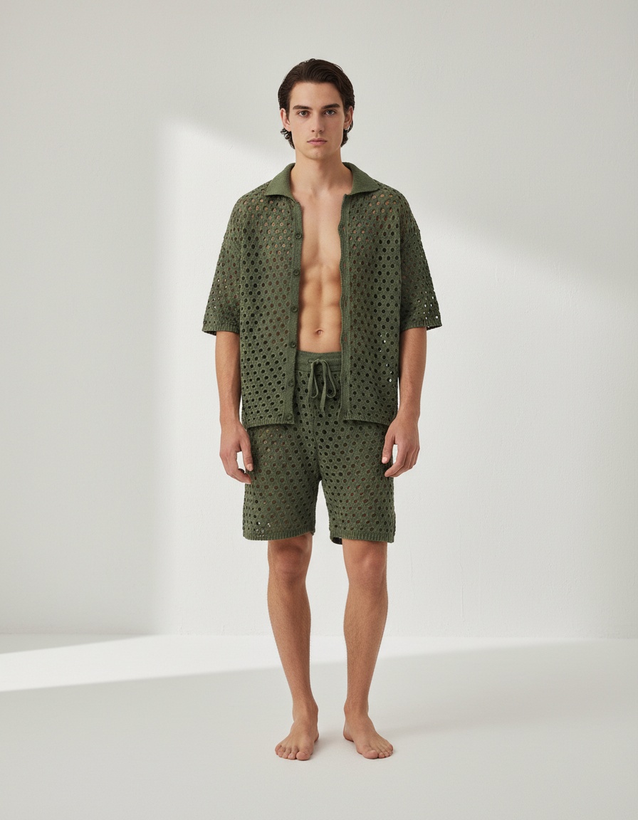 Knitted Spring and Summer Casual Sports Suit with Short-Sleeve Shirt and Shorts for Men