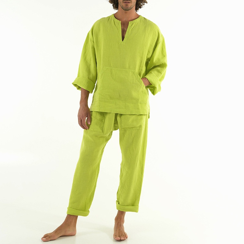 Loose Fit V-Neck Breathable Sportswear Set for Men's Casual Wear