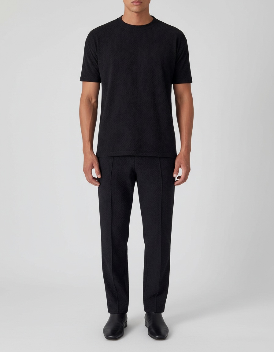 Cotton Blend Round Neck T-Shirt and Trousers Two-Piece Set for Men's Casual Summer Wear