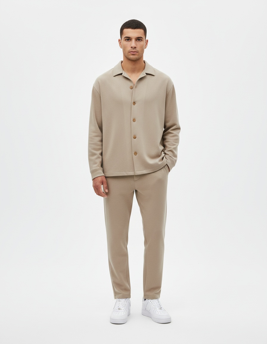 Casual tweedelig pak met lange mouwen en bijpassende broek voor heren, geschikt voor de herfst en winter.