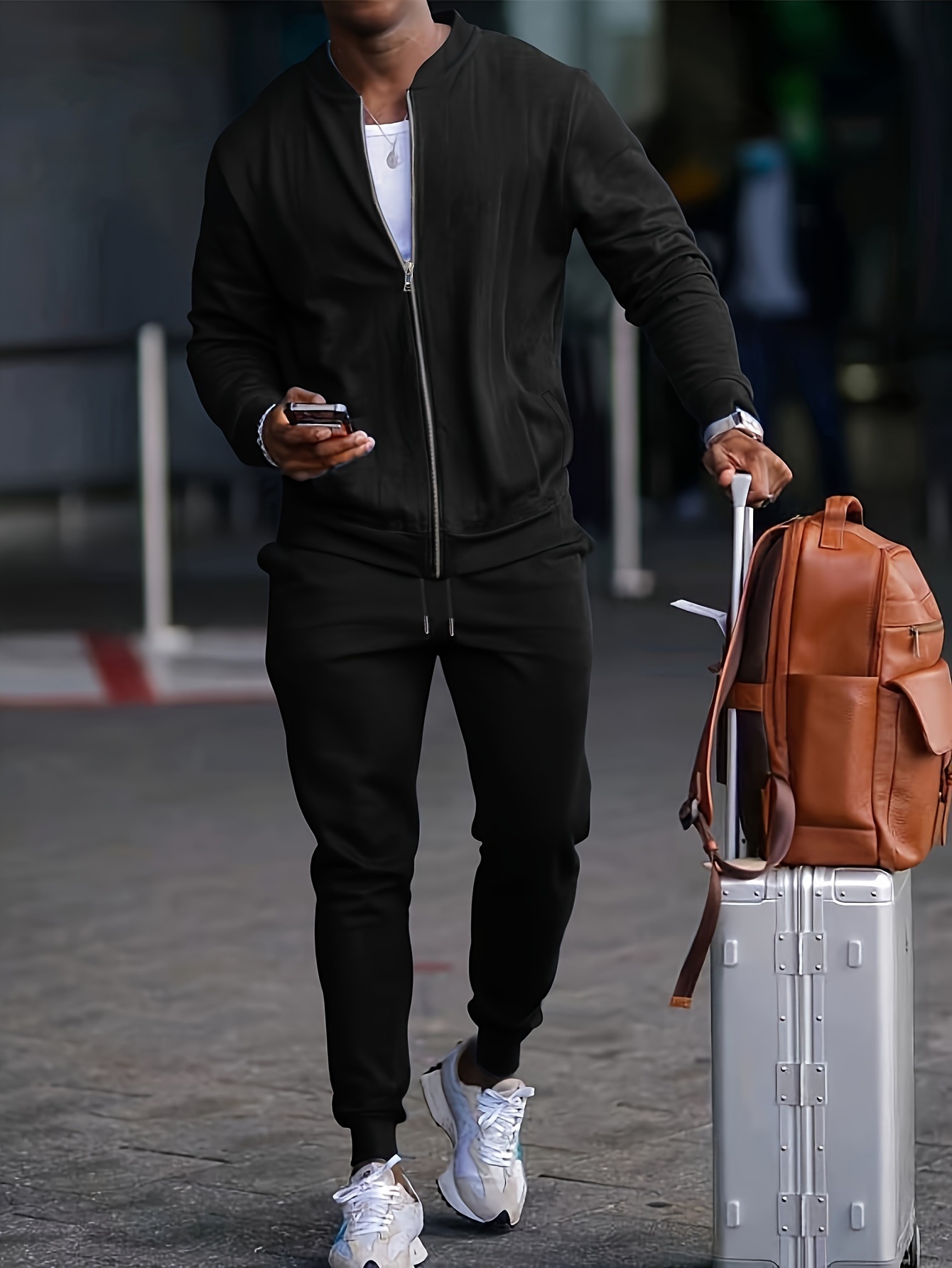 Casual Two-Piece Cotton Blend Sports Suit for Men's Autumn Outdoor Wear