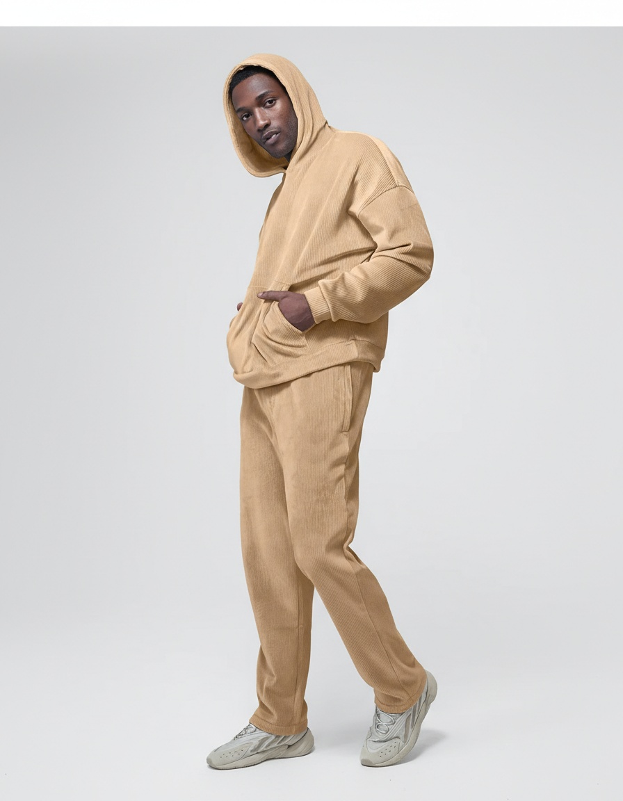 Conjunto de sudadera informal de otoño de corte ajustado de terciopelo dorado para hombre