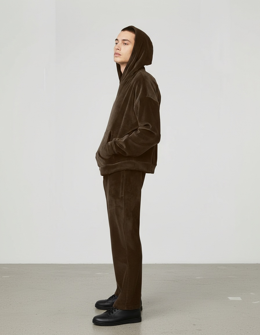 Conjunto de sudadera informal de otoño de corte ajustado de terciopelo dorado para hombre