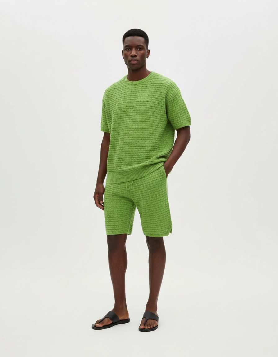 Loose Fit Short-Sleeve Shirt and Shorts Two-Piece Set for Men's Casual Sportswear