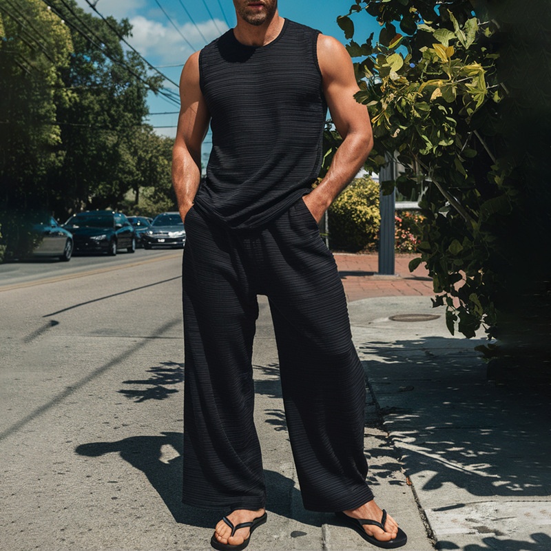 Street Style Sleeveless Vest and Trousers Casual Sportswear Set for Men
